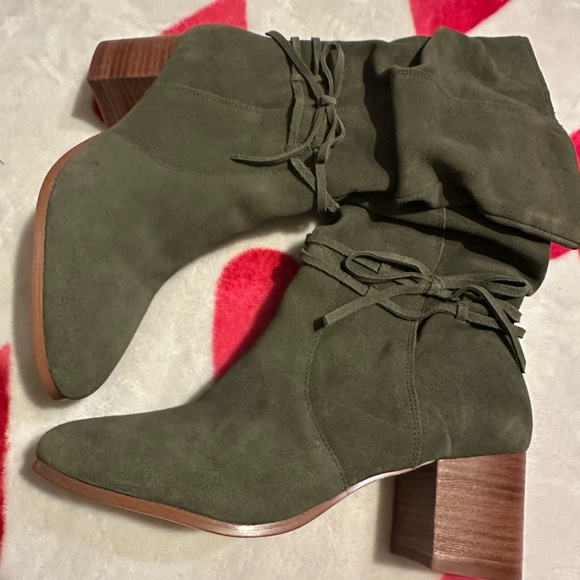 Violet & Red Janine Tall Shaft Suede Boots in Olive - Picture 3 of 11